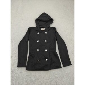 Guess‎ Jacket Womens XS Black Hooded Double Breasted Peacoat Fleece Q430303K1B0